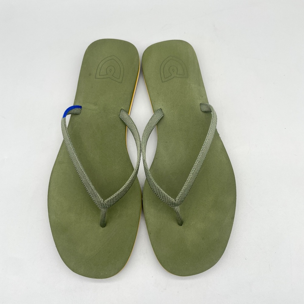Rothys Womens 8 Flip Flop Sandals Green Knit Thong Boho Beach Pool Travel Summer